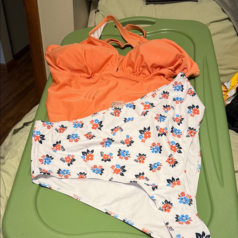 Orange and Floral Swimsuit